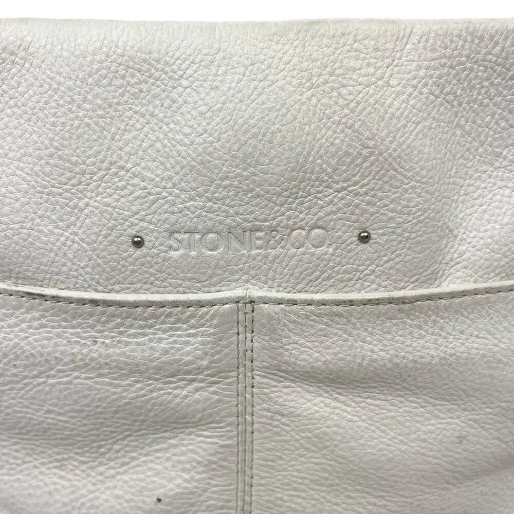 STONE & CO MOUNTAIN White Genuine Leather Shoulder Bag Purse Handbag Tote